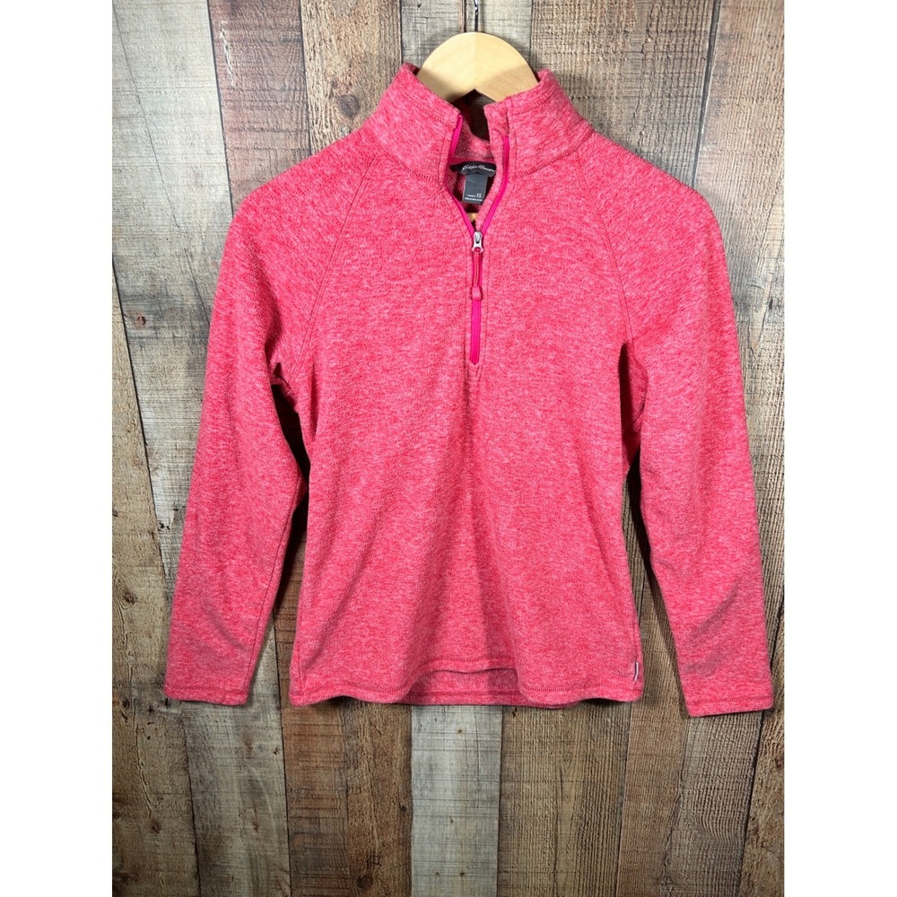 Eddie Bauer Quest Fleece Pullover XS Quarter Zip Sweater Coral Red Heathered